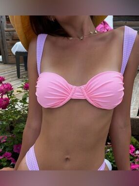 Strawberry Milk Mob Ballerina 3.0 Pink Gingham Bikini Top Babydoll Preppy